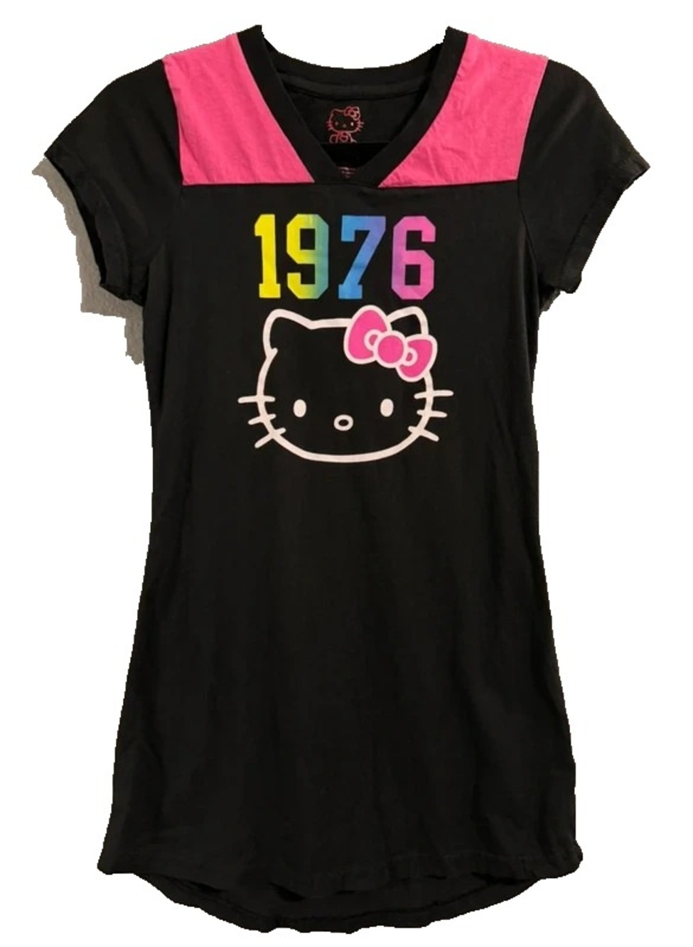 Hello Kitty Women's Nightgown S Black Pink Multicolor Sleep Dress Lounge Pajama